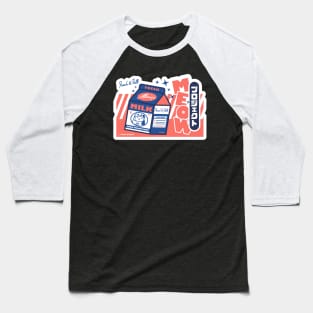 Red and Blue Milk Carton Cat Baseball T-Shirt